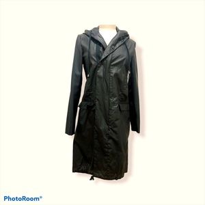 Zara Black Long Jacket with Faux Leather Sleeves